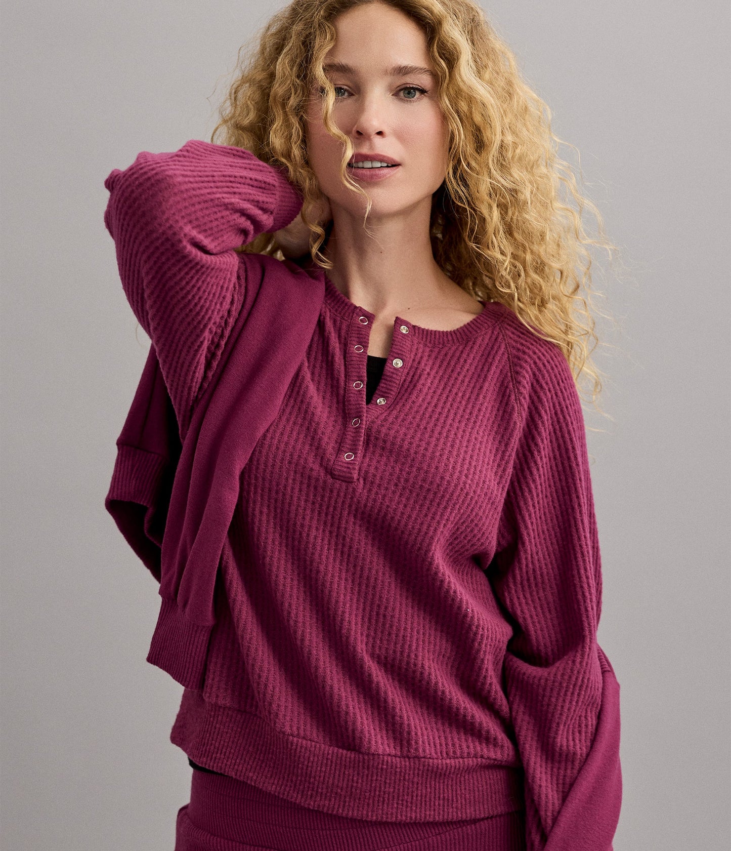 Eira Henley Brushed Waffle Top
