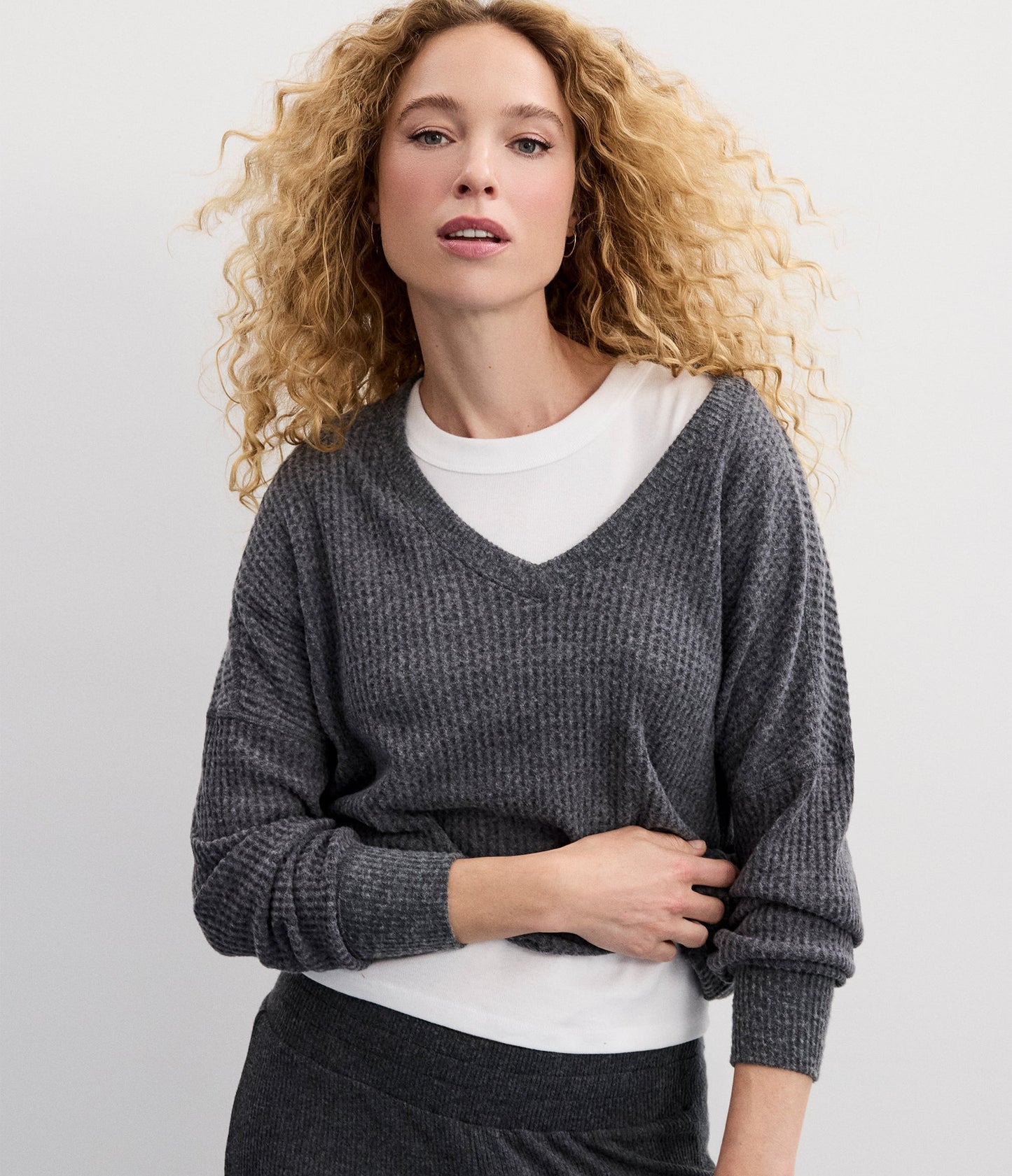 Salma V-Neck Brushed Waffle Top